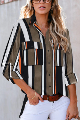 Black Striped Modern Shirt with Pockets