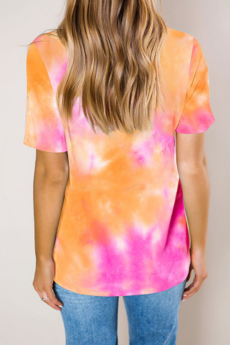 Orange Gradient Tie Dye V Neck T-shirt