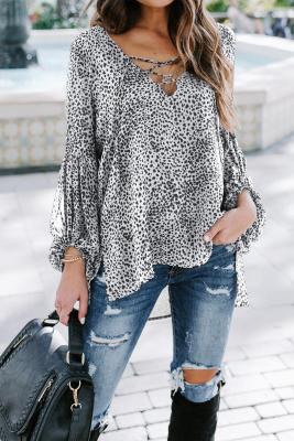 White Lantern Sleeve Lace Up Blouse