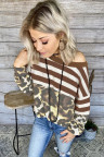 Brown Striped Leopard Long Sleeves Blouse