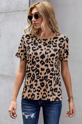 Crew Neck Leopard Print  Basic T-shirt
