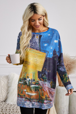 Multi-color Long Sleeve Tunic Top With Two Side Pockets