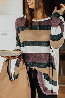 Round Neck Colorful Stripe Tunic Top