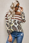 Brown Striped Leopard Long Sleeves Blouse