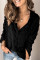 Black Long Sleeve Button Fuzzy Polka Dot Shirt