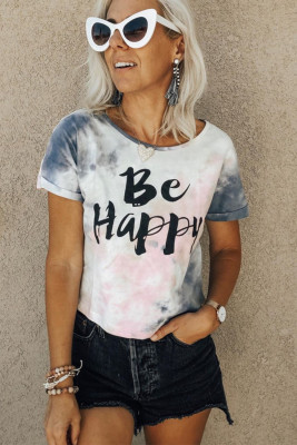 Be Happy Tie-dye Print T-shirt