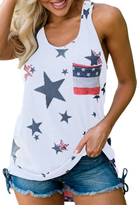 White Independence Day Star Print Tank Top