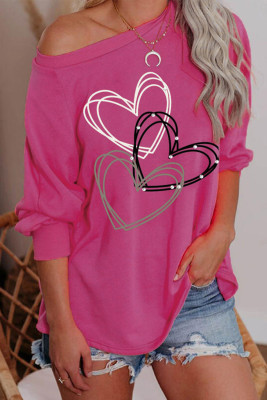 Heart Print Pullover Long Sleeve Top