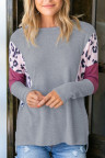 Color Block Leopard Print Sleeves Top