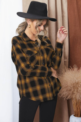 Black Orange Plaid Cotton-blend Button Shirt