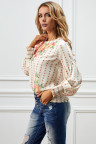 Apricot Crewneck Floral Printed Balloon Sleeves Blouse