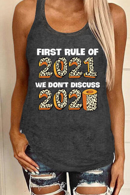 Leopard Slogan Print Gray Vest