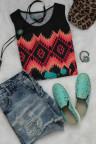 Tribal Tie-dye Print Tank Top