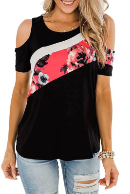Floral Colorblock Cold Shoulder Top