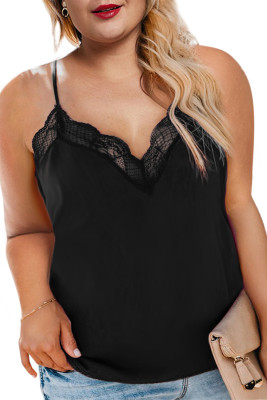 Black Plus Size Lacy Neckline Tank