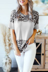 Gray Fierce Leopard Print Color Blocking Tee