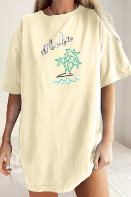 Yellow Aloha By The Beach Oversize Boyfriend Tee