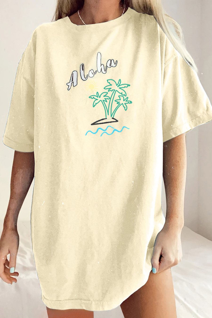 Yellow Aloha By The Beach Oversize Boyfriend Tee
