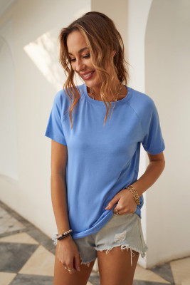 Sky Blue Round Neck Raglan Sleeve T-shirt