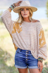 Yellow Striped Floral Splicing Lantern Sleeve Top