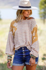 Yellow Striped Floral Splicing Lantern Sleeve Top
