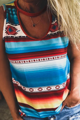Aztec Geometric Colorful Striped Casual Tank Top