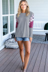 Color Block Leopard Print Sleeves Top