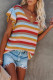 Multi-color Striped Ruffle Short Sleeve Knit Top