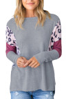 Color Block Leopard Print Sleeves Top
