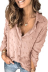 Long Sleeve Button Fuzzy Polka Dot Shirt