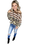 Brown Striped Leopard Long Sleeves Blouse