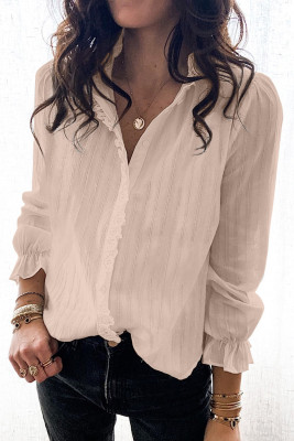 Apricot Puff Sleeve Ruffle Shirt