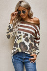 Brown Striped Leopard Long Sleeves Blouse