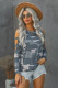 Gray Camouflage Shoulder To Hollow Out Long Sleeve Top