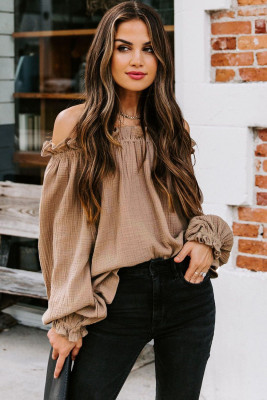 Brown Off-the-shoulder Ruffle Top