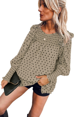 Apricot Smocked Ruffle Trim Blouse