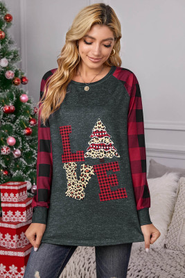 Red Plaid Christmas Print Long Sleeve Top
