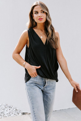 Black Surplice V Neck Tank