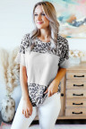 Gray Fierce Leopard Print Color Blocking Tee