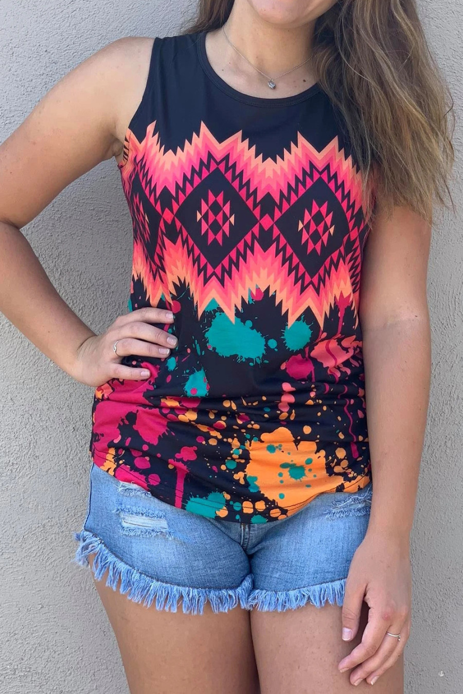 Tribal Tie-dye Print Tank Top