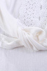 White V Neck Lace Patchwork Tee with Knot