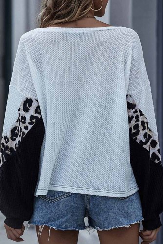 Cheetah Print Colorblock Knitted Casual Top