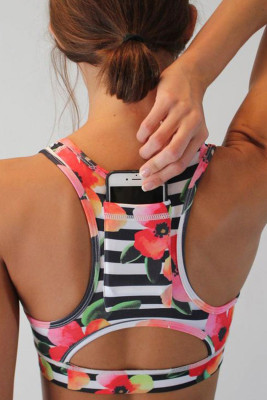 Floral Print Back Pocket Sport Bra