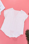 White V Neck Lace Patchwork Tee with Knot