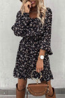 Black Elastic Waist Ruffled Floral Dress