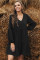 Black Ruffle V-Neck Flowy Loose Tunic Dress