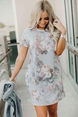 Multicolor Short Sleeve Floral Mini Dress