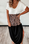 Colorblock Leopard Cotton Blend Casual Maxi T-shirt Dress