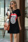 Black Lip Print Summer Casual Tee Mini Dress