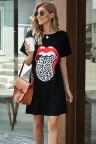 Black Lip Print Summer Casual Tee Mini Dress